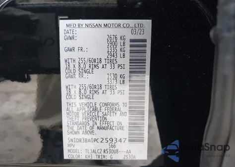 2023 Nissan Pathfinder Sv Fwd из США, поврежденный, VIN 5N1DR3BA0PC259347